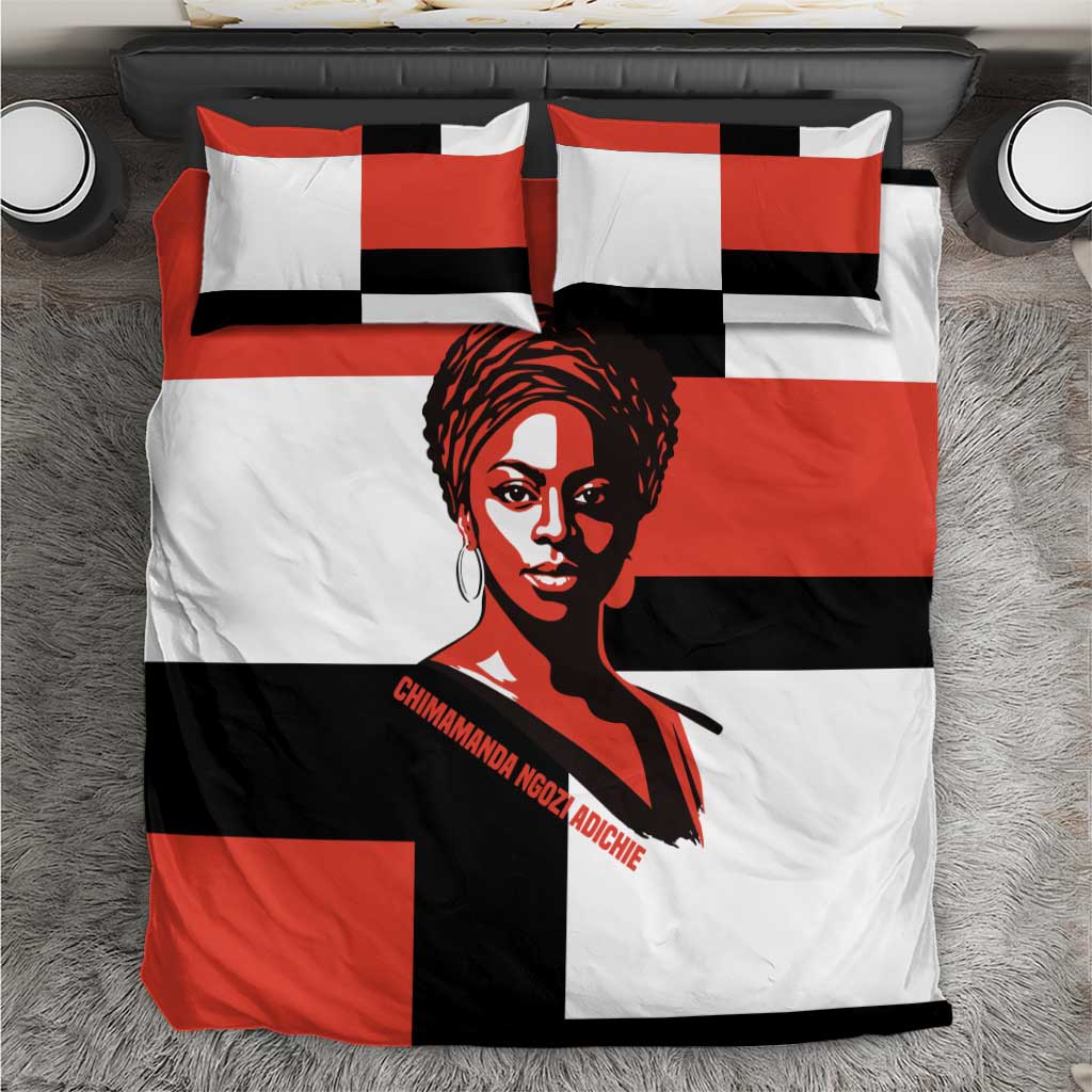 Chimamanda Ngozi Adichie Bedding Set with Bold Red Portrait, We Should All Be Feminists Quote - Wonder Print Shop