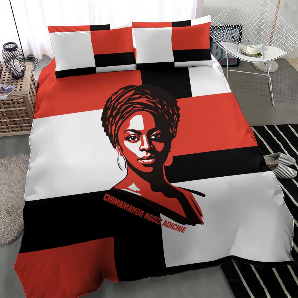 Chimamanda Ngozi Adichie Bedding Set with Bold Red Portrait, We Should All Be Feminists Quote - Wonder Print Shop