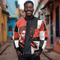 Chimamanda Ngozi Adichie Bomber Jacket with Bold Red Portrait, We Should All Be Feminists Quote - Wonder Print Shop