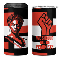Chimamanda Ngozi Adichie 4 in 1 Can Cooler Tumbler with Bold Red Portrait, We Should All Be Feminists Quote - Wonder Print Shop