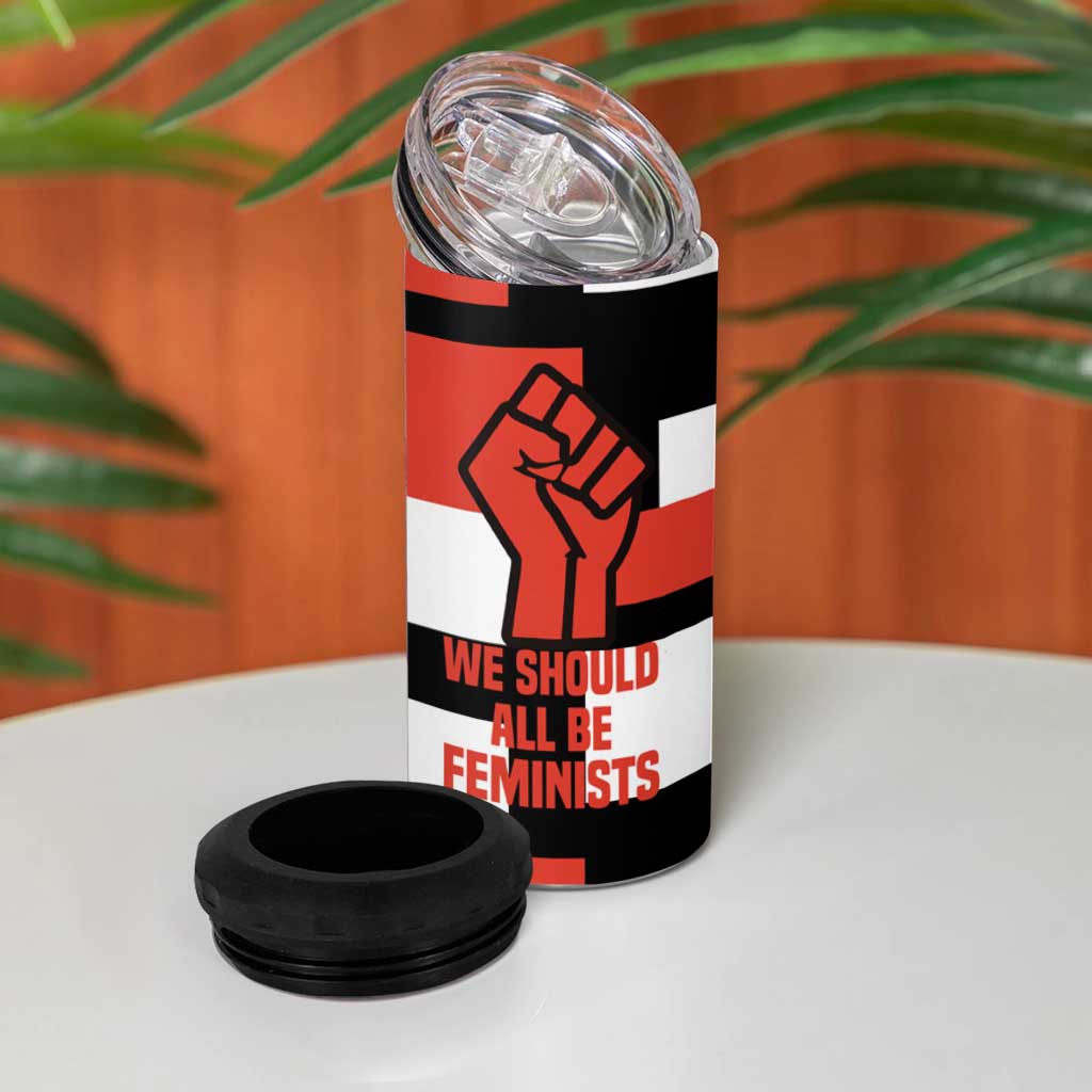 Chimamanda Ngozi Adichie 4 in 1 Can Cooler Tumbler with Bold Red Portrait, We Should All Be Feminists Quote - Wonder Print Shop
