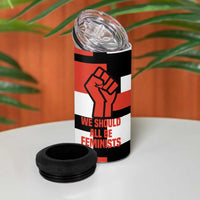 Chimamanda Ngozi Adichie 4 in 1 Can Cooler Tumbler with Bold Red Portrait, We Should All Be Feminists Quote - Wonder Print Shop