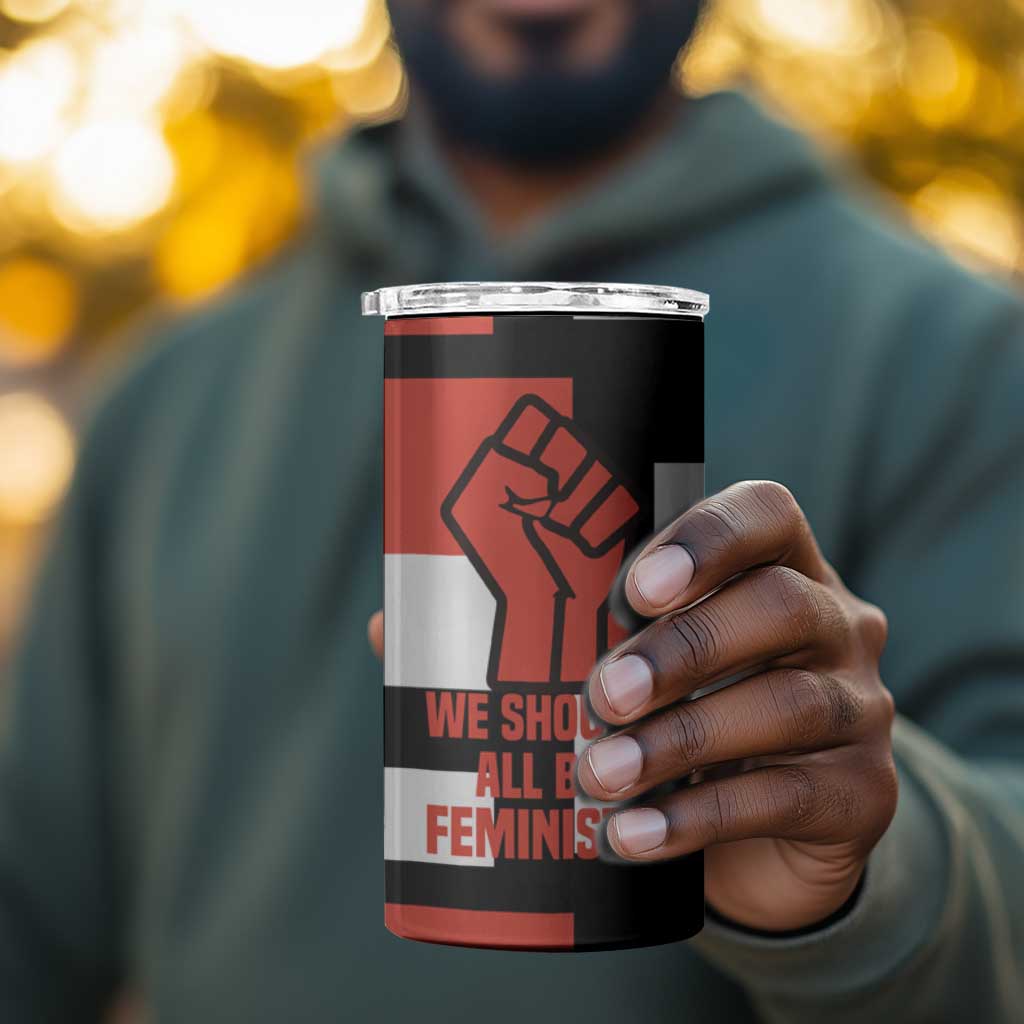 Chimamanda Ngozi Adichie 4 in 1 Can Cooler Tumbler with Bold Red Portrait, We Should All Be Feminists Quote - Wonder Print Shop