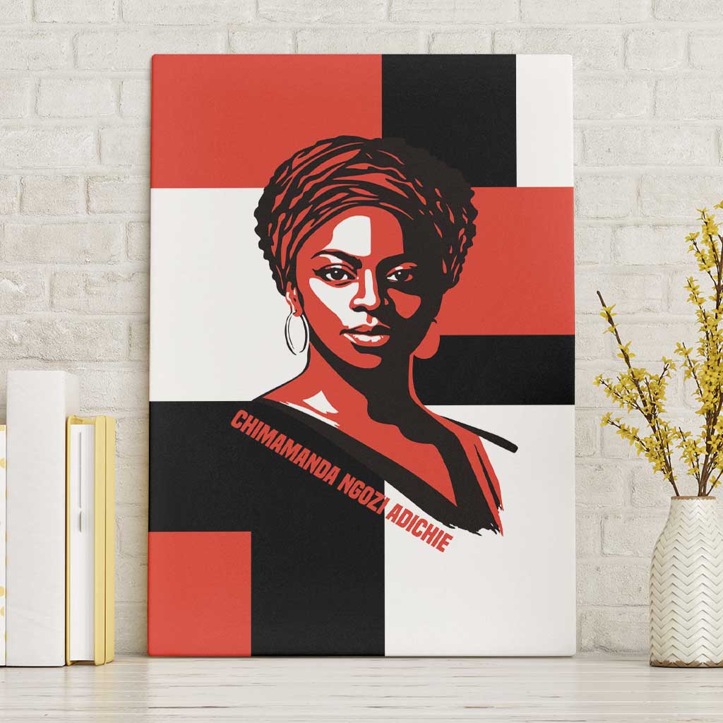 Chimamanda Ngozi Adichie Canvas Wall Art with Bold Red Portrait, We Should All Be Feminists Quote - Wonder Print Shop