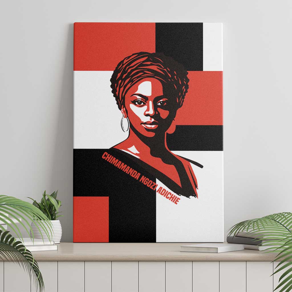 Chimamanda Ngozi Adichie Canvas Wall Art with Bold Red Portrait, We Should All Be Feminists Quote - Wonder Print Shop