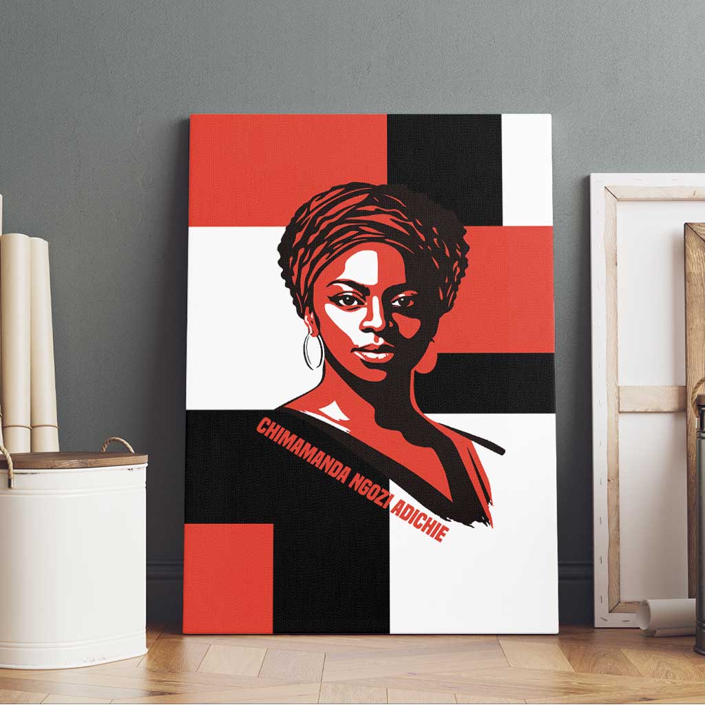 Chimamanda Ngozi Adichie Canvas Wall Art with Bold Red Portrait, We Should All Be Feminists Quote - Wonder Print Shop