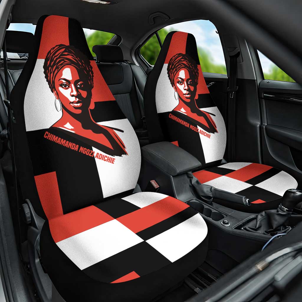 Chimamanda Ngozi Adichie Car Seat Cover with Bold Red Portrait, We Should All Be Feminists Quote - Wonder Print Shop