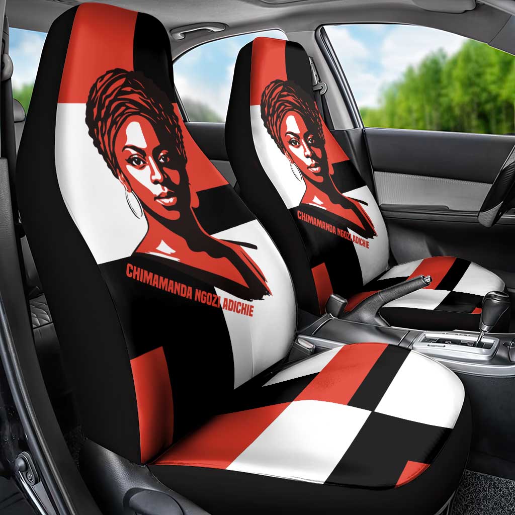 Chimamanda Ngozi Adichie Car Seat Cover with Bold Red Portrait, We Should All Be Feminists Quote - Wonder Print Shop