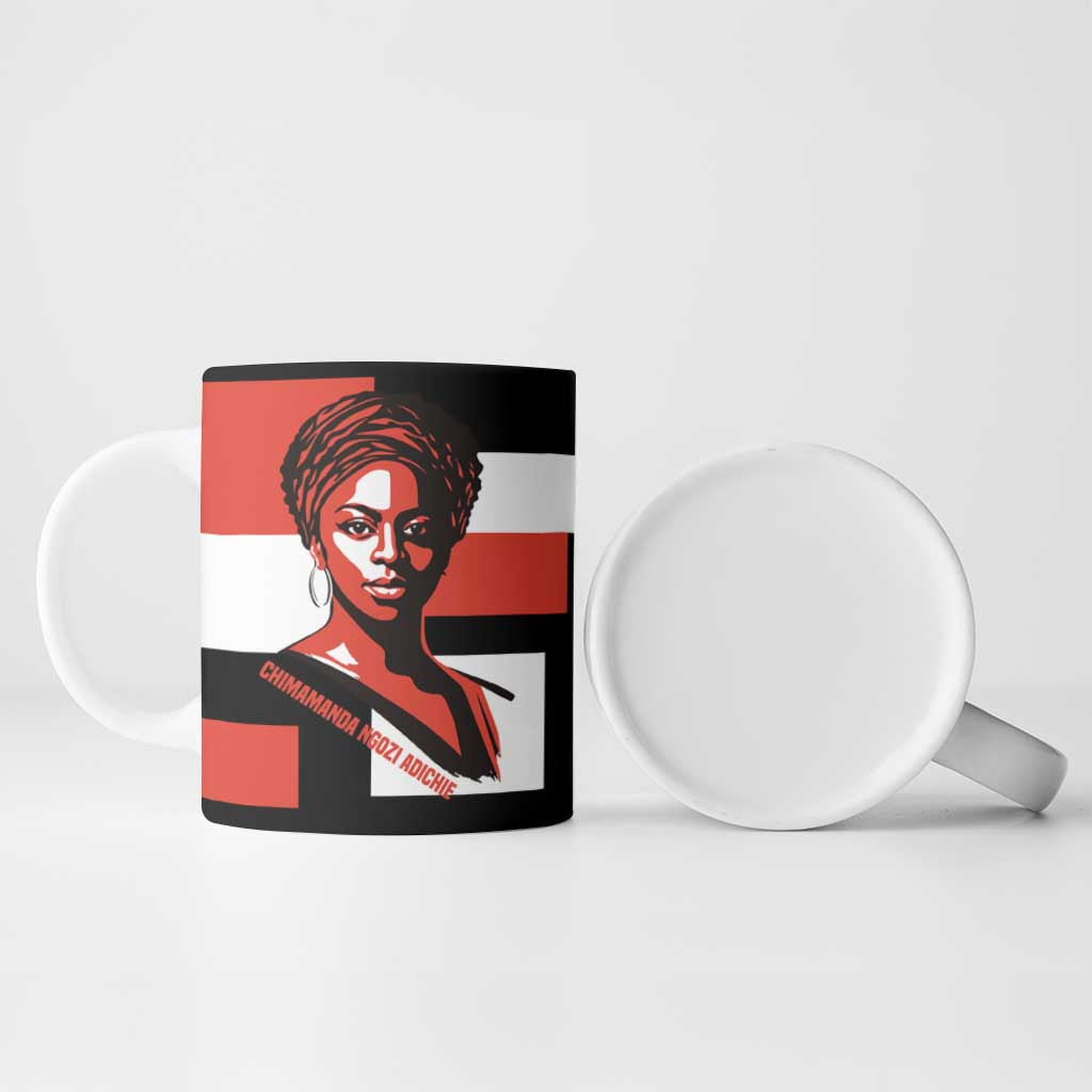 Chimamanda Ngozi Adichie Ceramic Mug with Bold Red Portrait, We Should All Be Feminists Quote - Wonder Print Shop