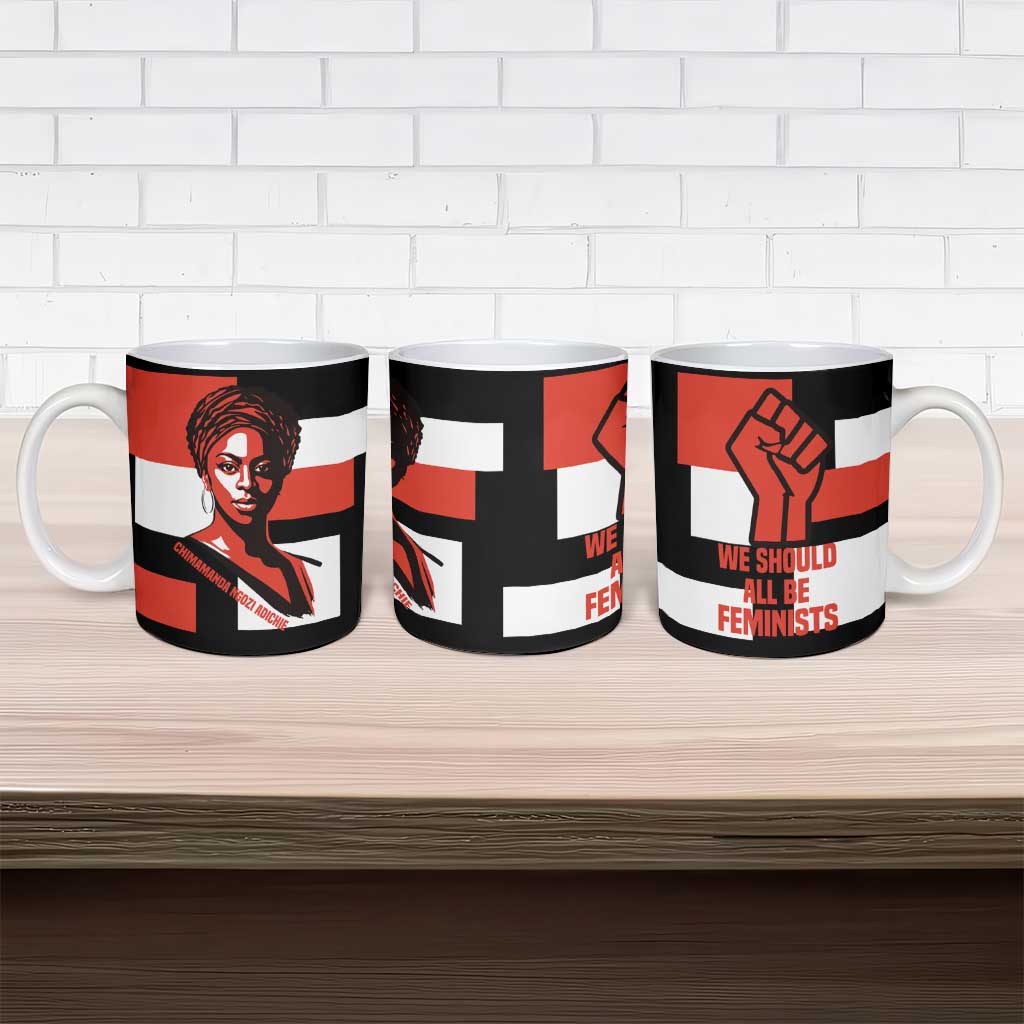 Chimamanda Ngozi Adichie Ceramic Mug with Bold Red Portrait, We Should All Be Feminists Quote - Wonder Print Shop
