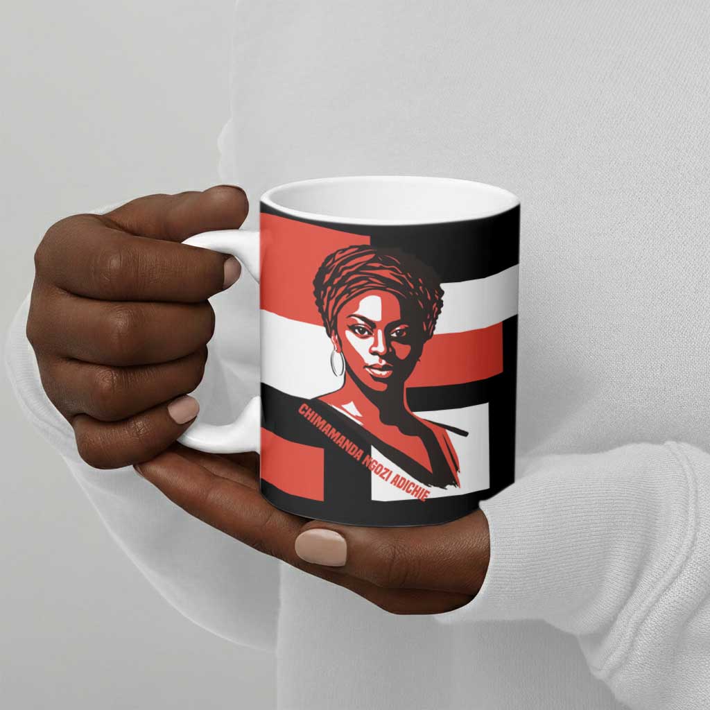 Chimamanda Ngozi Adichie Ceramic Mug with Bold Red Portrait, We Should All Be Feminists Quote - Wonder Print Shop