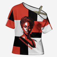 Chimamanda Ngozi Adichie Cross Shoulder Shirt with Bold Red Portrait, We Should All Be Feminists Quote - Wonder Print Shop
