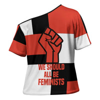 Chimamanda Ngozi Adichie Cross Shoulder Shirt with Bold Red Portrait, We Should All Be Feminists Quote - Wonder Print Shop