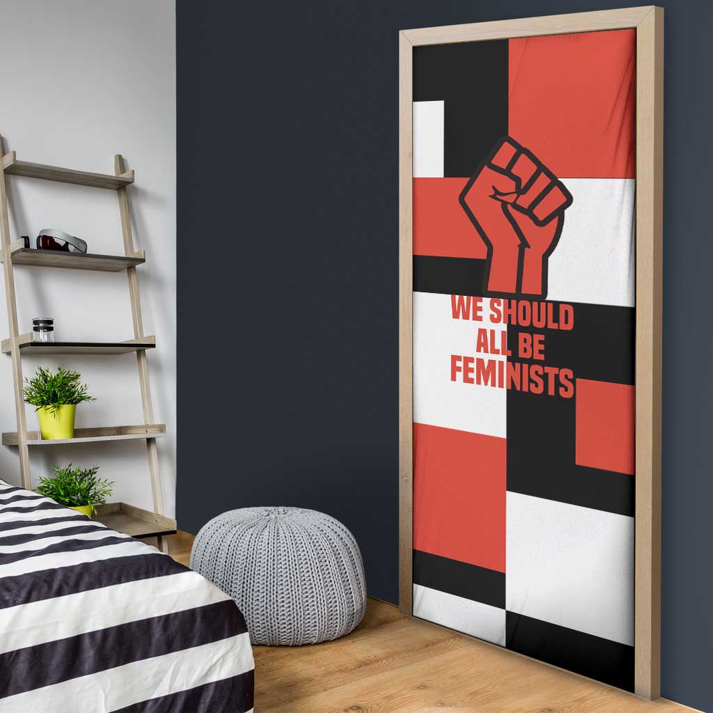 Chimamanda Ngozi Adichie Door Cover with Bold Red Portrait, We Should All Be Feminists Quote - Wonder Print Shop