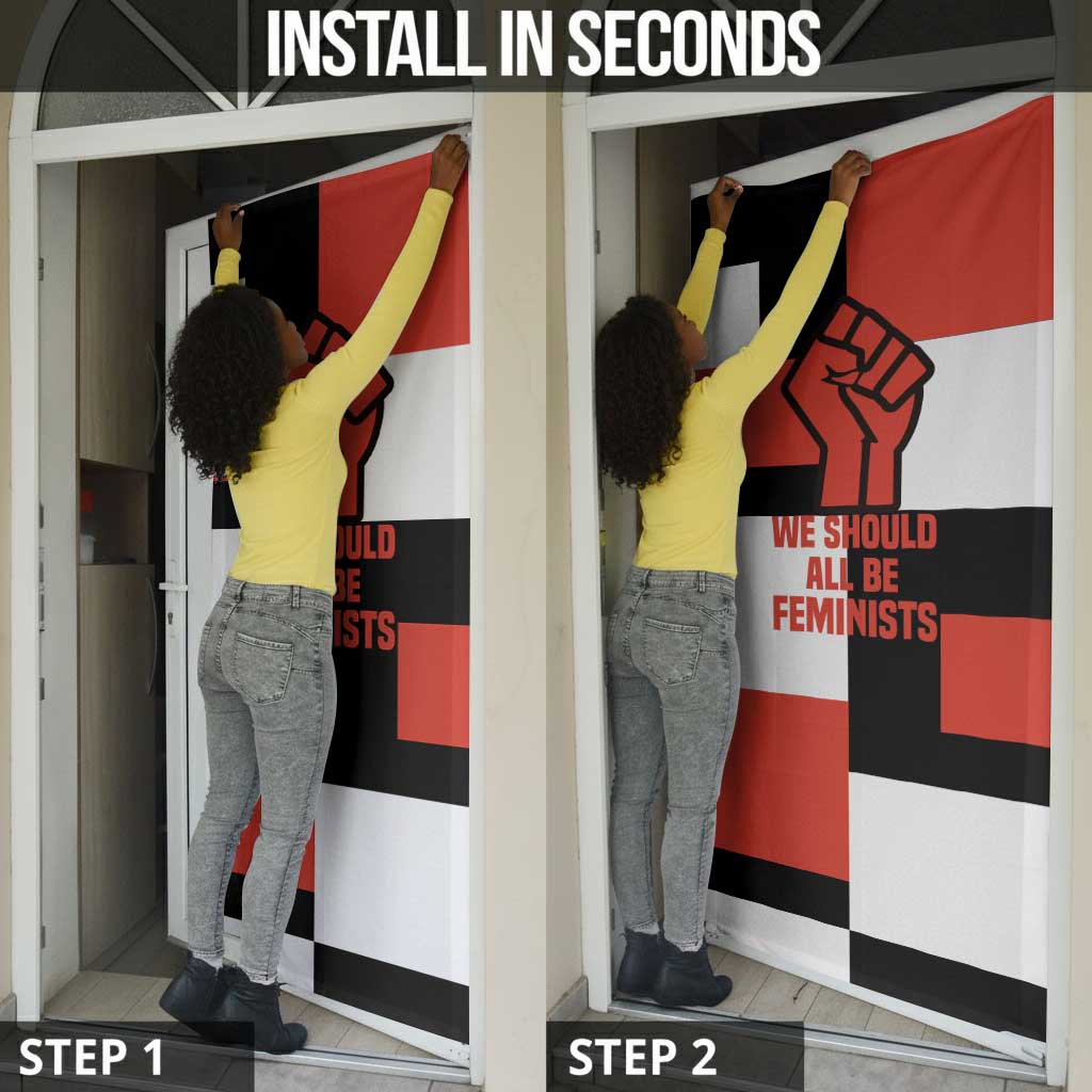 Chimamanda Ngozi Adichie Door Cover with Bold Red Portrait, We Should All Be Feminists Quote - Wonder Print Shop