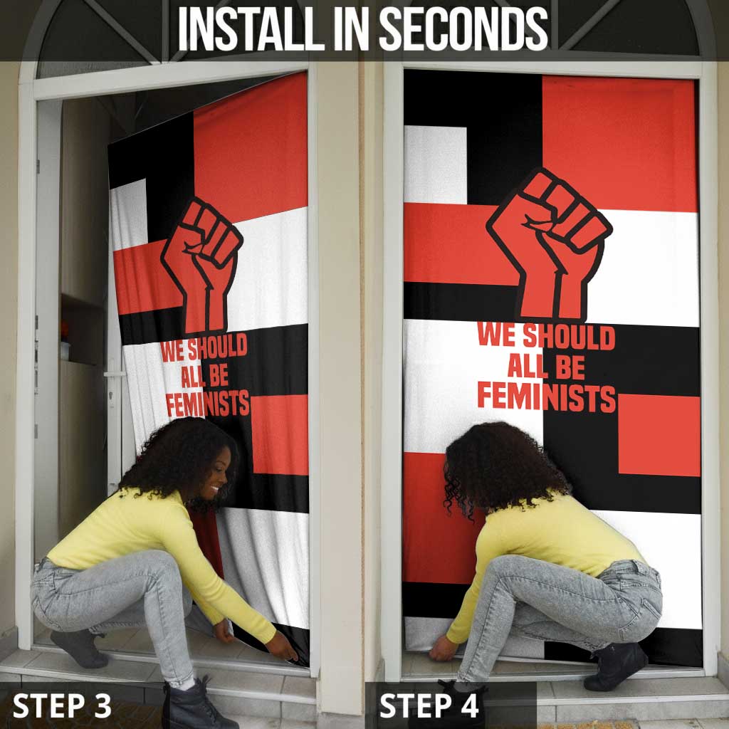 Chimamanda Ngozi Adichie Door Cover with Bold Red Portrait, We Should All Be Feminists Quote - Wonder Print Shop