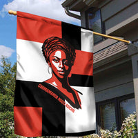 Chimamanda Ngozi Adichie Garden Flag with Bold Red Portrait, We Should All Be Feminists Quote - Wonder Print Shop