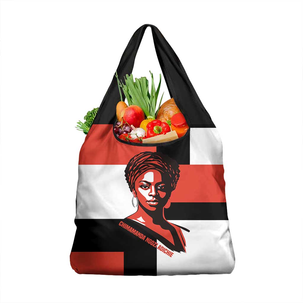 Chimamanda Ngozi Adichie Grocery Bag with Bold Red Portrait, We Should All Be Feminists Quote - Wonder Print Shop