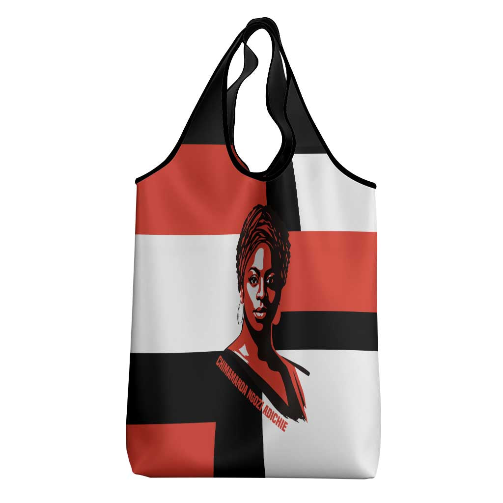 Chimamanda Ngozi Adichie Grocery Bag with Bold Red Portrait, We Should All Be Feminists Quote - Wonder Print Shop