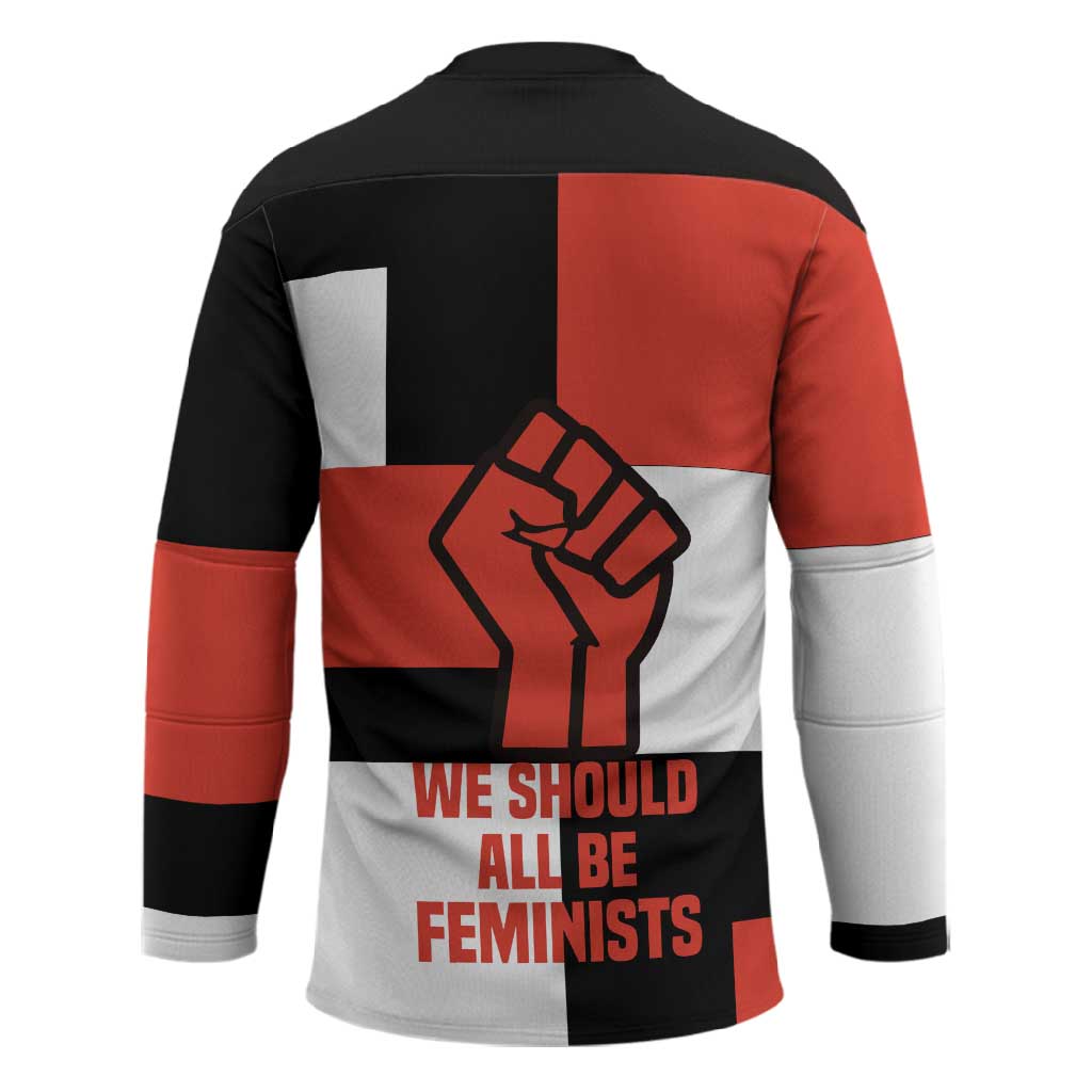 Chimamanda Ngozi Adichie Hockey Jersey with Bold Red Portrait, We Should All Be Feminists Quote - Wonder Print Shop