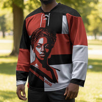 Chimamanda Ngozi Adichie Hockey Jersey with Bold Red Portrait, We Should All Be Feminists Quote - Wonder Print Shop