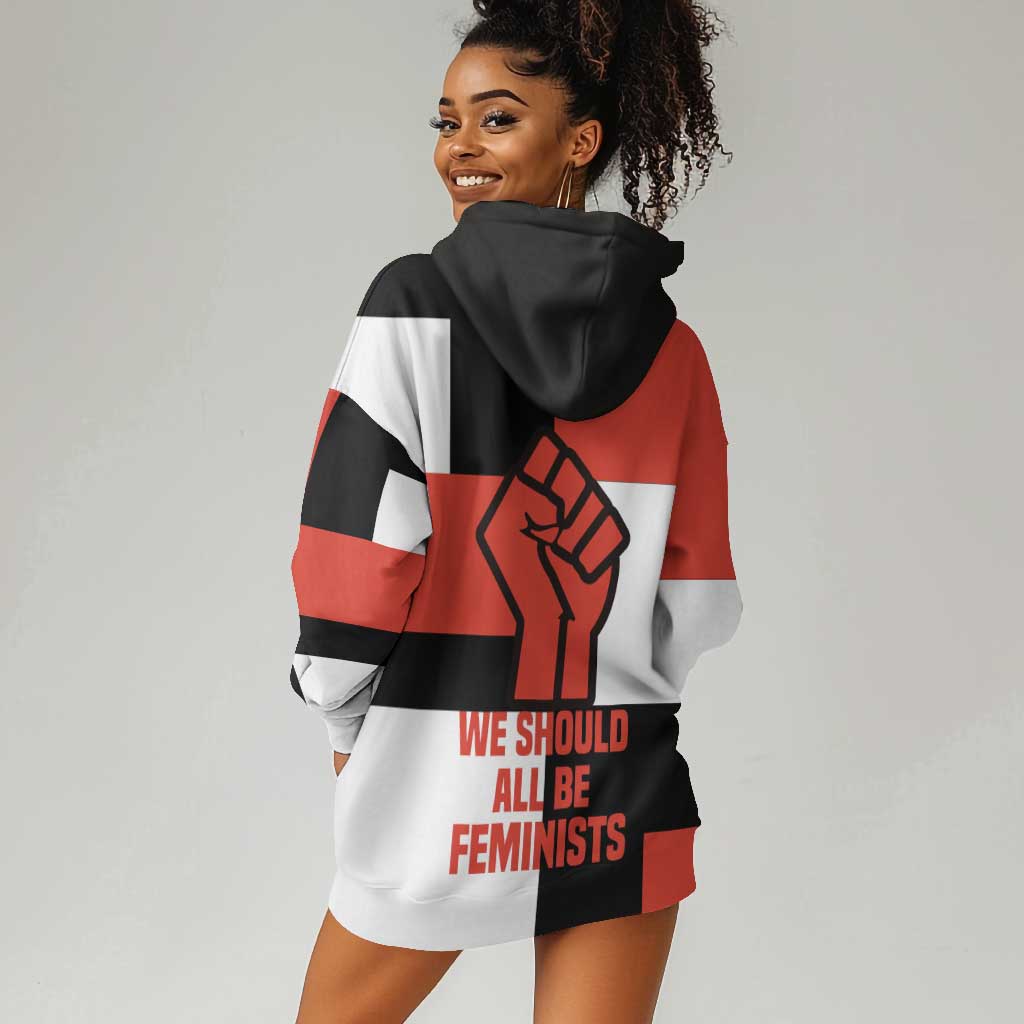 Chimamanda Ngozi Adichie Hoodie Dress with Bold Red Portrait, We Should All Be Feminists Quote - Wonder Print Shop