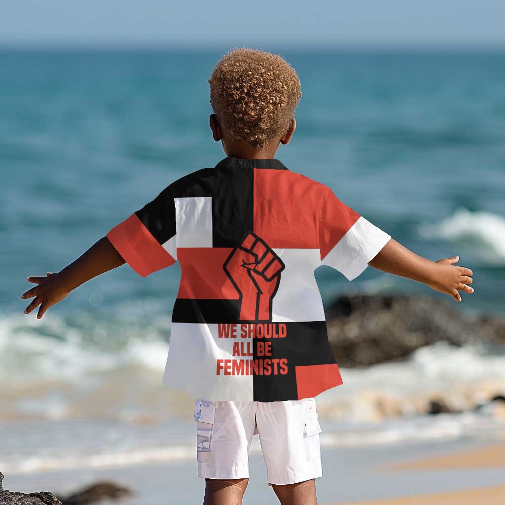 Chimamanda Ngozi Adichie Kid Hawaiian Shirt with Bold Red Portrait, We Should All Be Feminists Quote - Wonder Print Shop