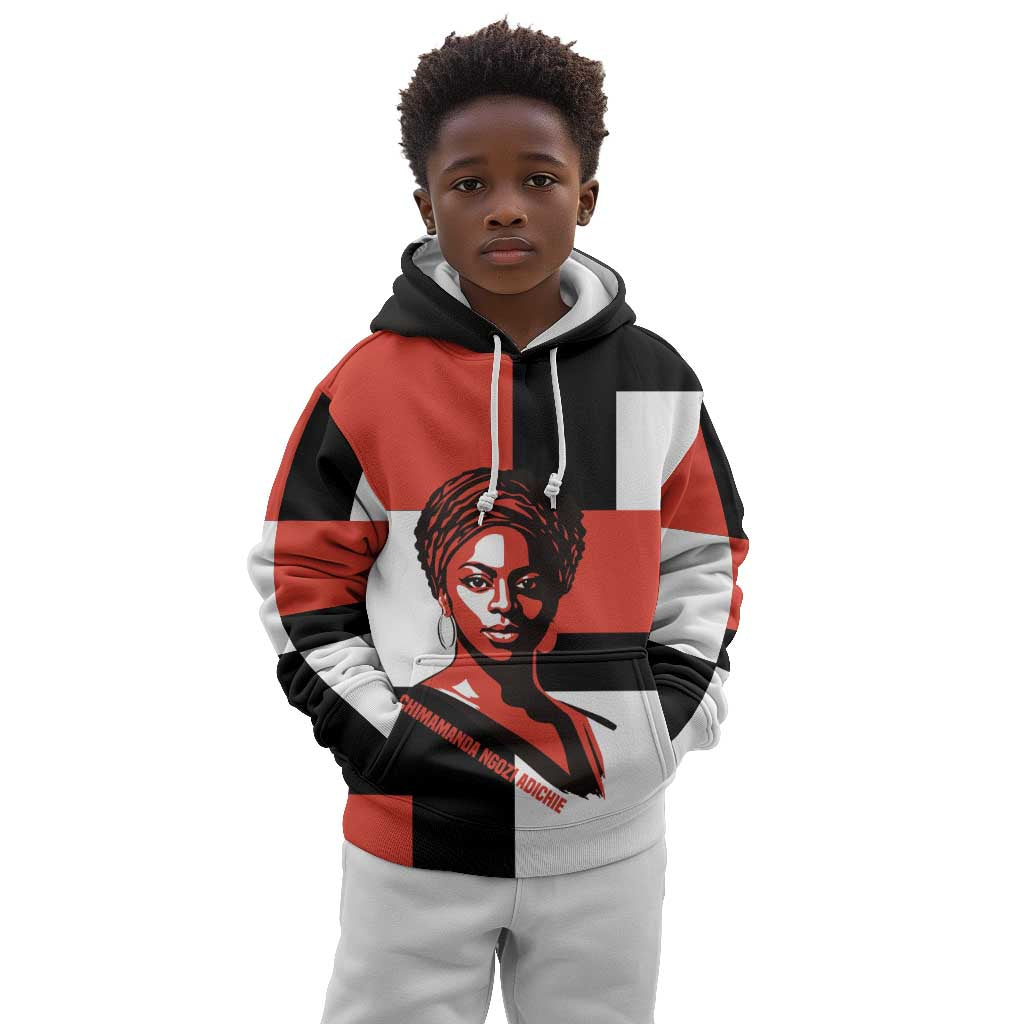 Chimamanda Ngozi Adichie Kid Hoodie with Bold Red Portrait, We Should All Be Feminists Quote - Wonder Print Shop