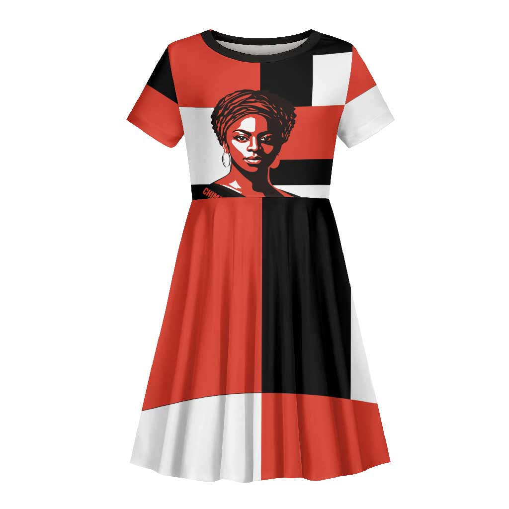 Chimamanda Ngozi Adichie Kid Short Sleeve Dress with Bold Red Portrait, We Should All Be Feminists Quote - Wonder Print Shop