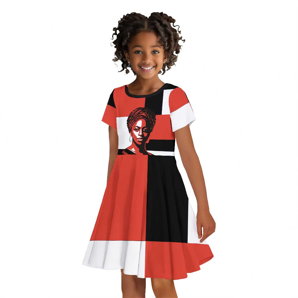 Chimamanda Ngozi Adichie Kid Short Sleeve Dress with Bold Red Portrait, We Should All Be Feminists Quote - Wonder Print Shop