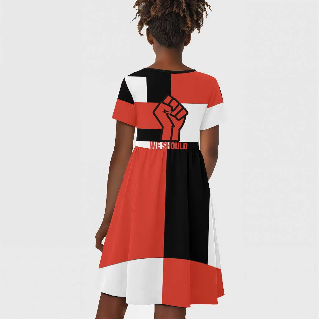 Chimamanda Ngozi Adichie Kid Short Sleeve Dress with Bold Red Portrait, We Should All Be Feminists Quote - Wonder Print Shop