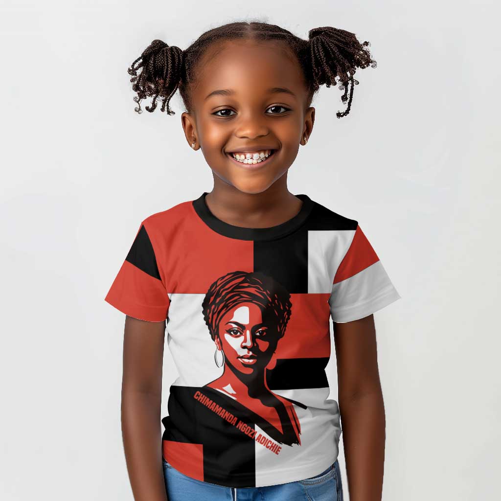 Chimamanda Ngozi Adichie Kid T shirt with Bold Red Portrait, We Should All Be Feminists Quote - Wonder Print Shop