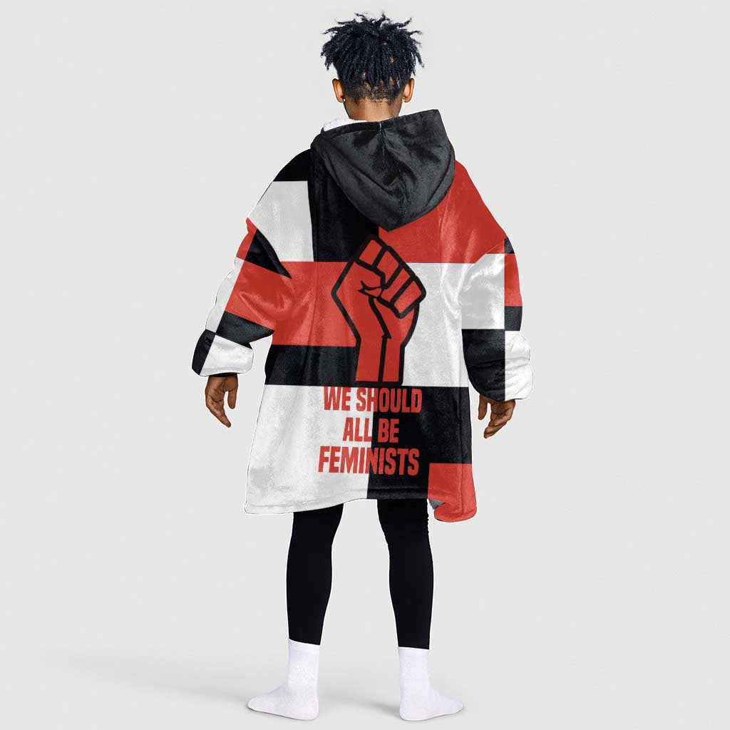 Chimamanda Ngozi Adichie Kid Wearable Blanket Hoodie with Bold Red Portrait, We Should All Be Feminists Quote - Wonder Print Shop