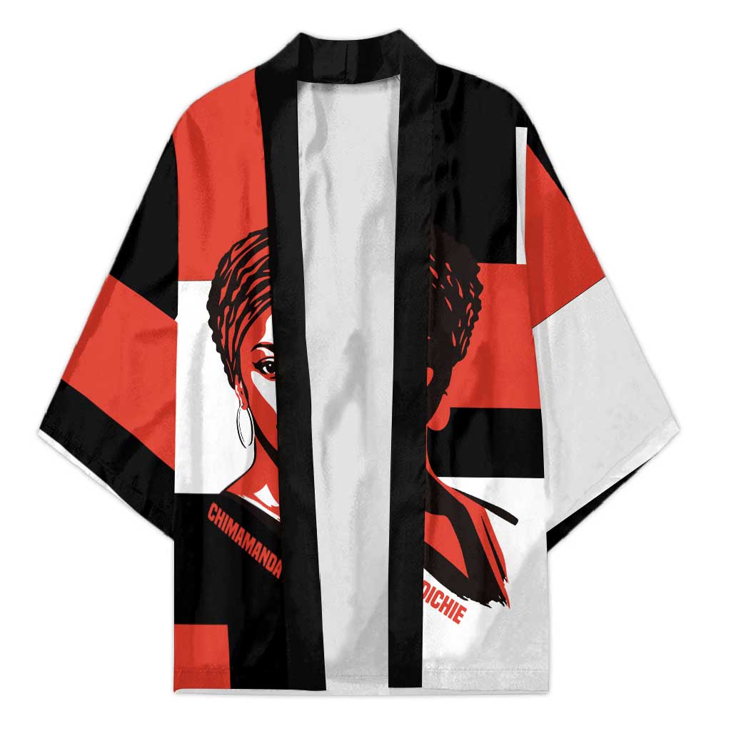 Chimamanda Ngozi Adichie Kimono with Bold Red Portrait, We Should All Be Feminists Quote - Wonder Print Shop