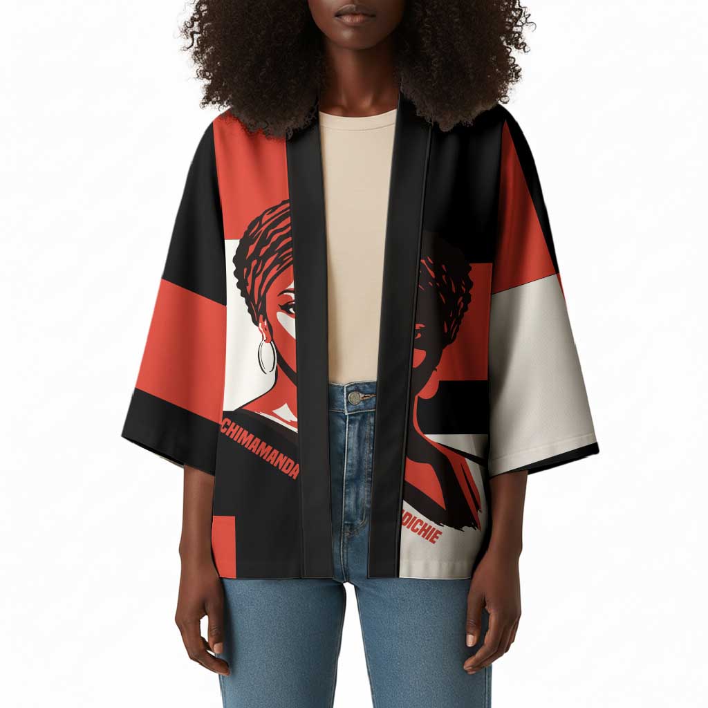 Chimamanda Ngozi Adichie Kimono with Bold Red Portrait, We Should All Be Feminists Quote - Wonder Print Shop