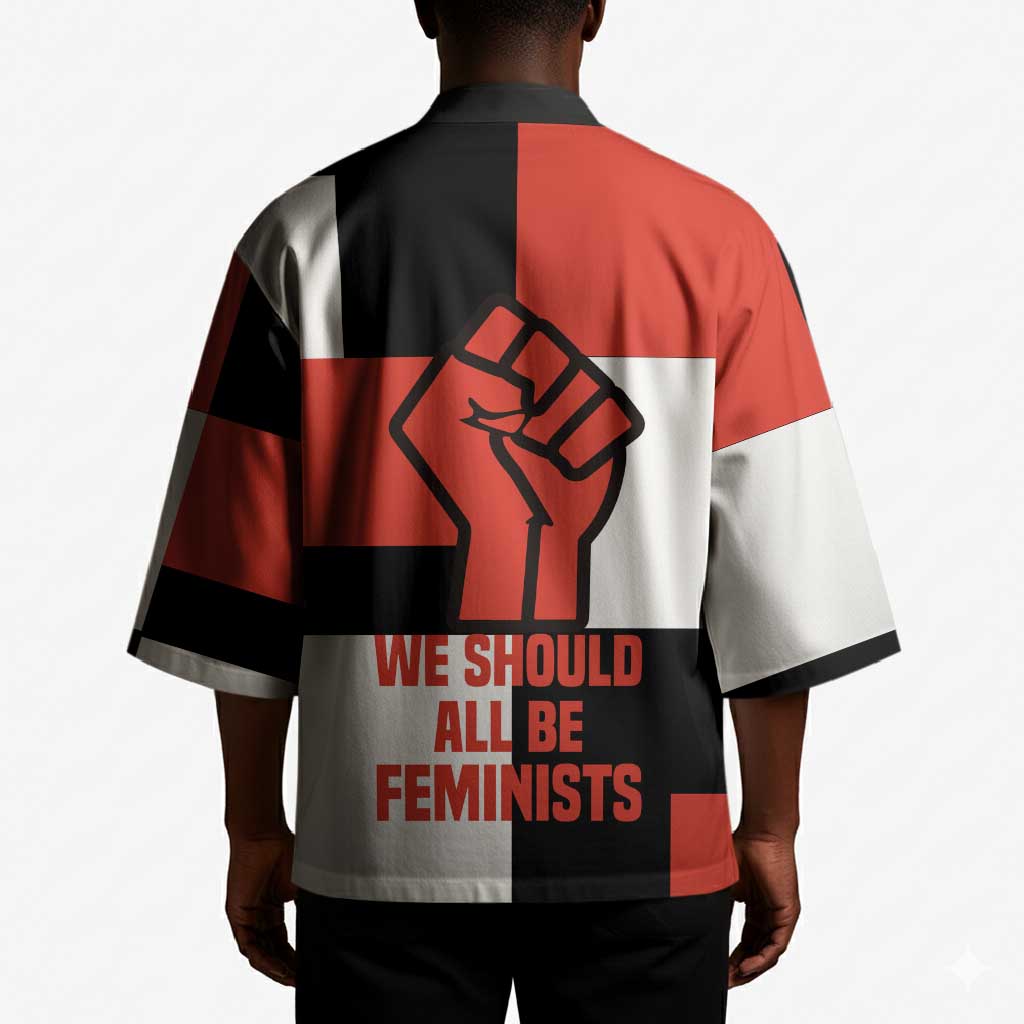 Chimamanda Ngozi Adichie Kimono with Bold Red Portrait, We Should All Be Feminists Quote - Wonder Print Shop