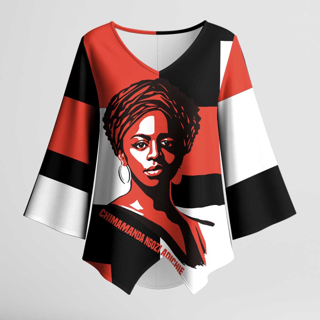 Chimamanda Ngozi Adichie Kimono Sleeve Blouse with Bold Red Portrait, We Should All Be Feminists Quote - Wonder Print Shop
