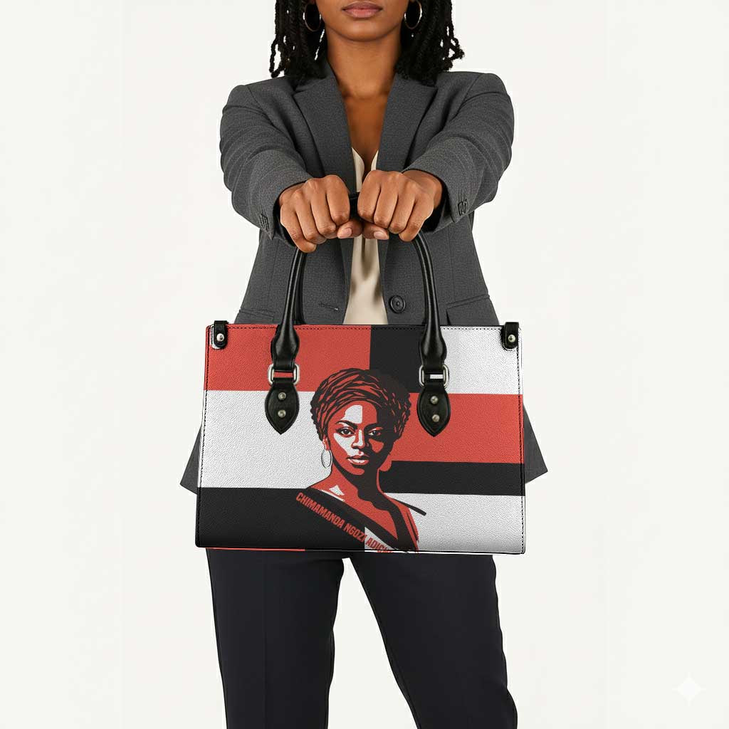 Chimamanda Ngozi Adichie Leather Bag with Bold Red Portrait, We Should All Be Feminists Quote - Wonder Print Shop