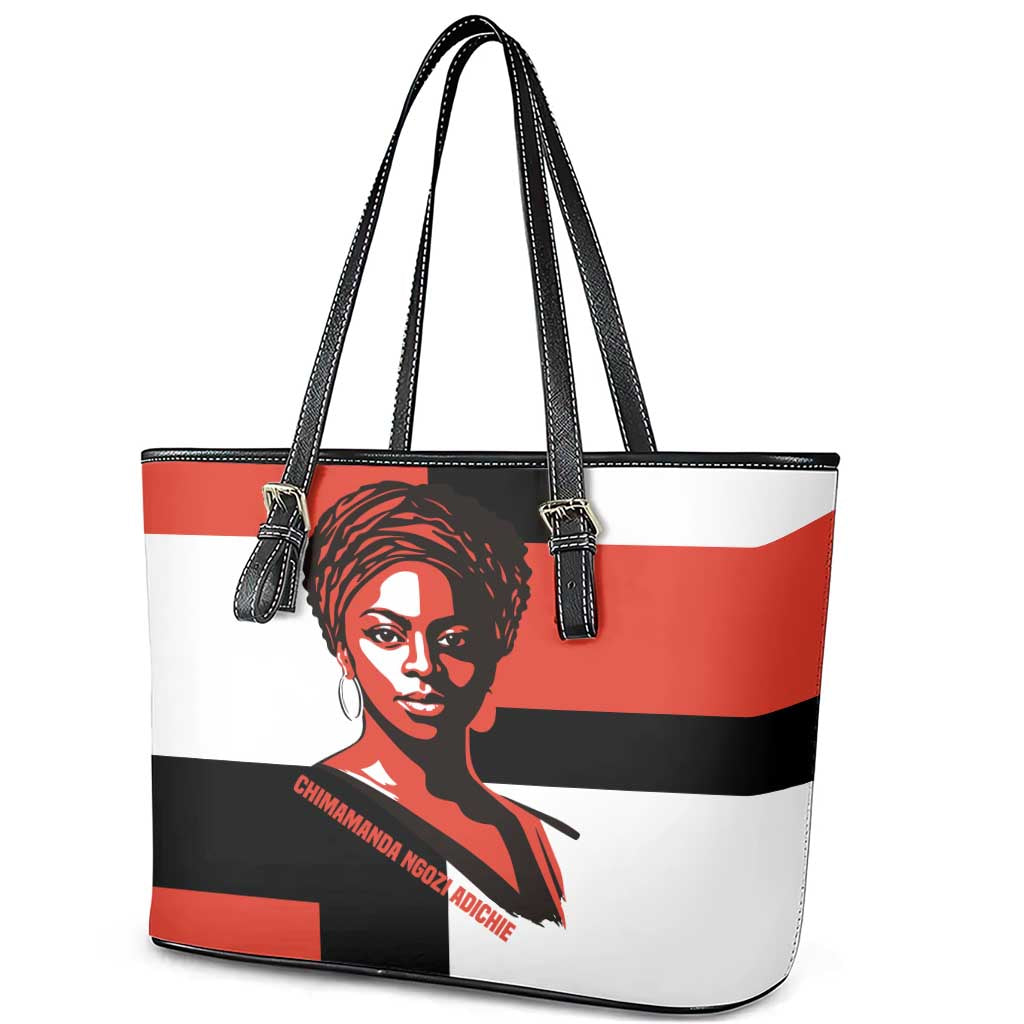 Chimamanda Ngozi Adichie Leather Tote Bag with Bold Red Portrait, We Should All Be Feminists Quote - Wonder Print Shop
