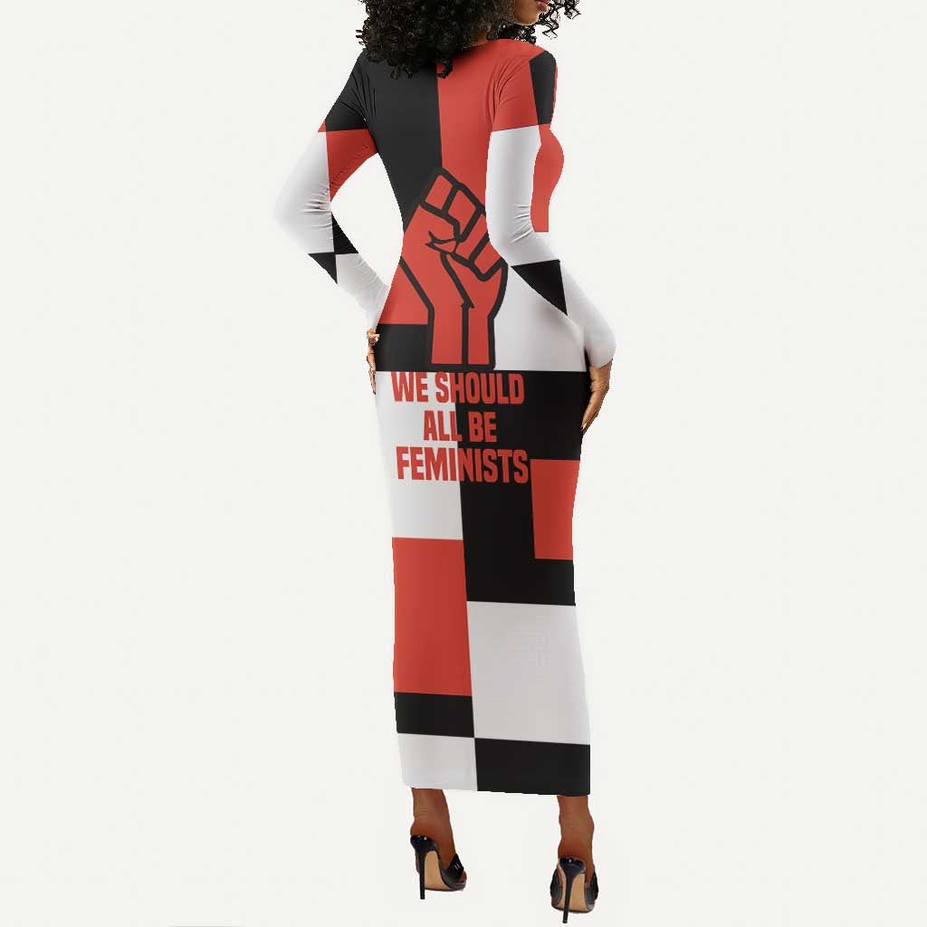 Chimamanda Ngozi Adichie Long Sleeve Bodycon Dress with Bold Red Portrait, We Should All Be Feminists Quote - Wonder Print Shop