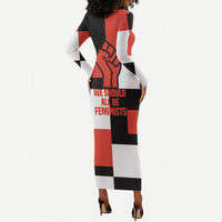 Chimamanda Ngozi Adichie Long Sleeve Bodycon Dress with Bold Red Portrait, We Should All Be Feminists Quote - Wonder Print Shop