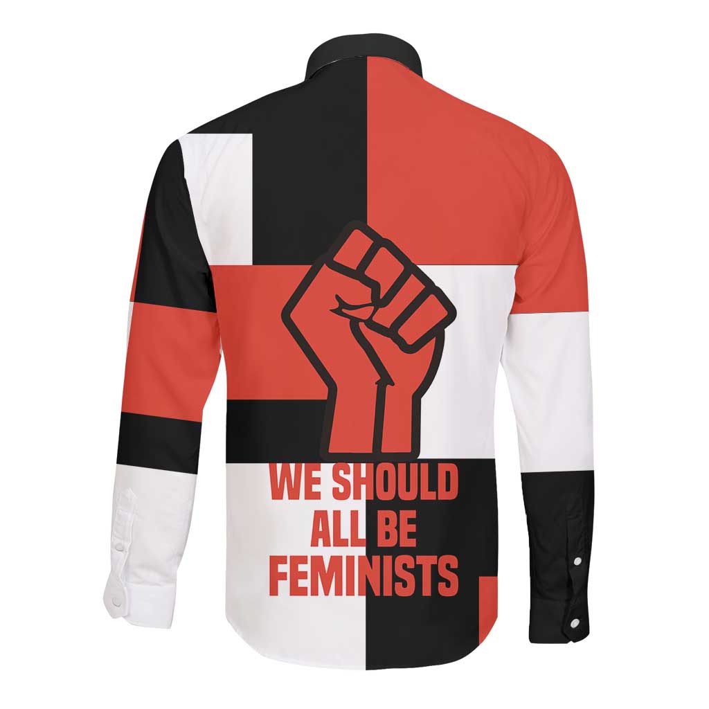 Chimamanda Ngozi Adichie Long Sleeve Button Shirt with Bold Red Portrait, We Should All Be Feminists Quote - Wonder Print Shop