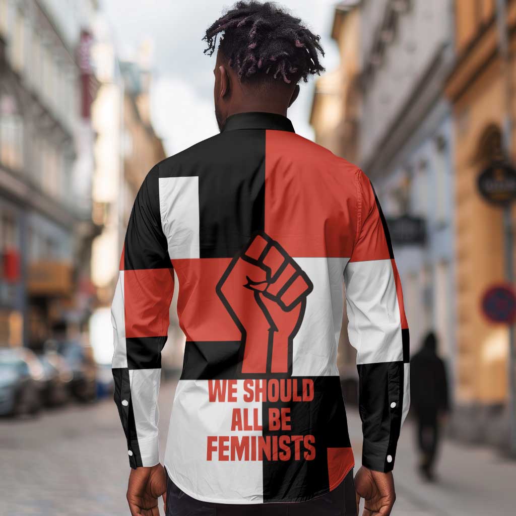 Chimamanda Ngozi Adichie Long Sleeve Button Shirt with Bold Red Portrait, We Should All Be Feminists Quote - Wonder Print Shop