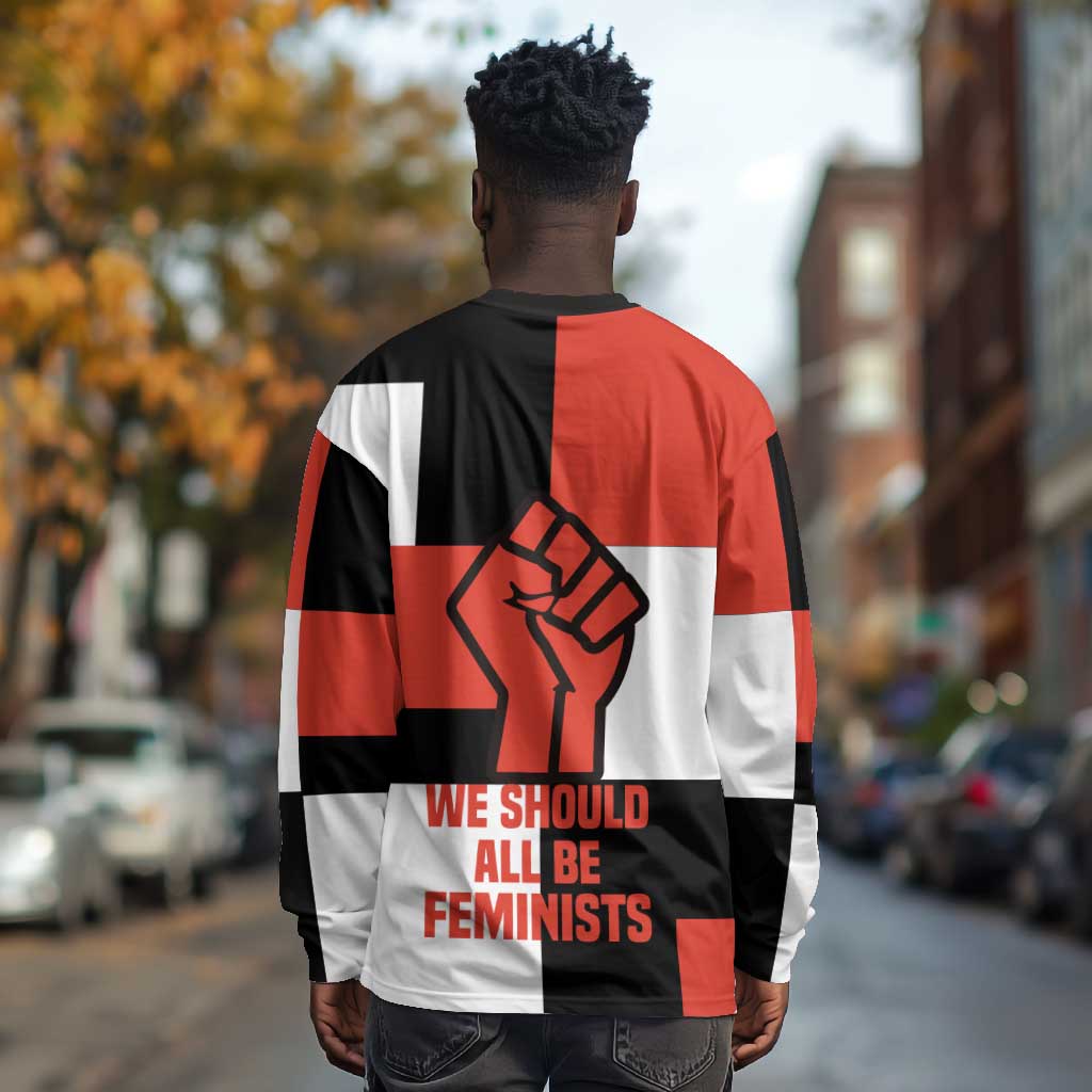 Chimamanda Ngozi Adichie Long Sleeve Shirt with Bold Red Portrait, We Should All Be Feminists Quote - Wonder Print Shop