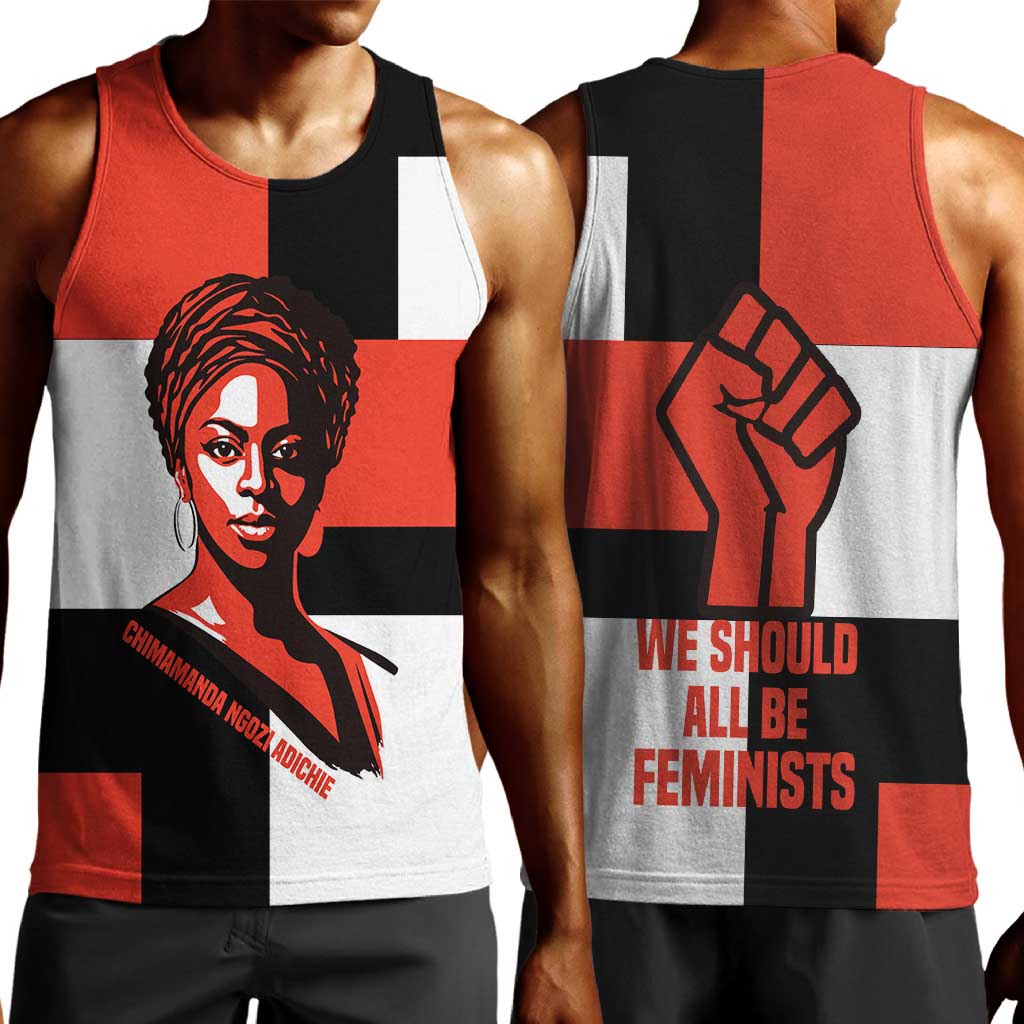 Chimamanda Ngozi Adichie Men Tank Top with Bold Red Portrait, We Should All Be Feminists Quote - Wonder Print Shop