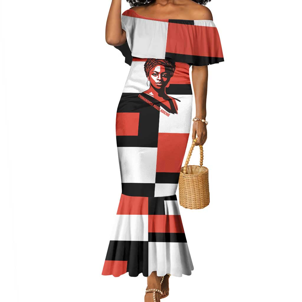 Chimamanda Ngozi Adichie Mermaid Dress with Bold Red Portrait, We Should All Be Feminists Quote - Wonder Print Shop