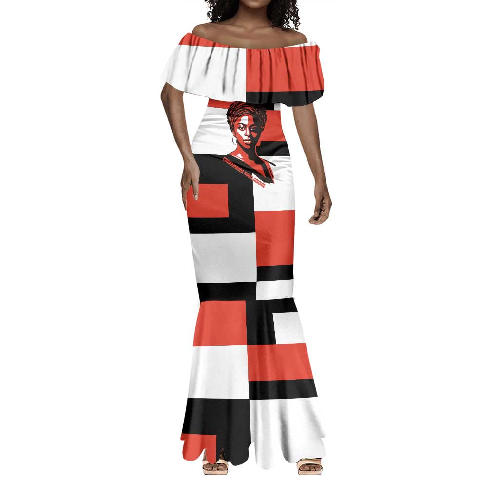 Chimamanda Ngozi Adichie Mermaid Dress with Bold Red Portrait, We Should All Be Feminists Quote - Wonder Print Shop