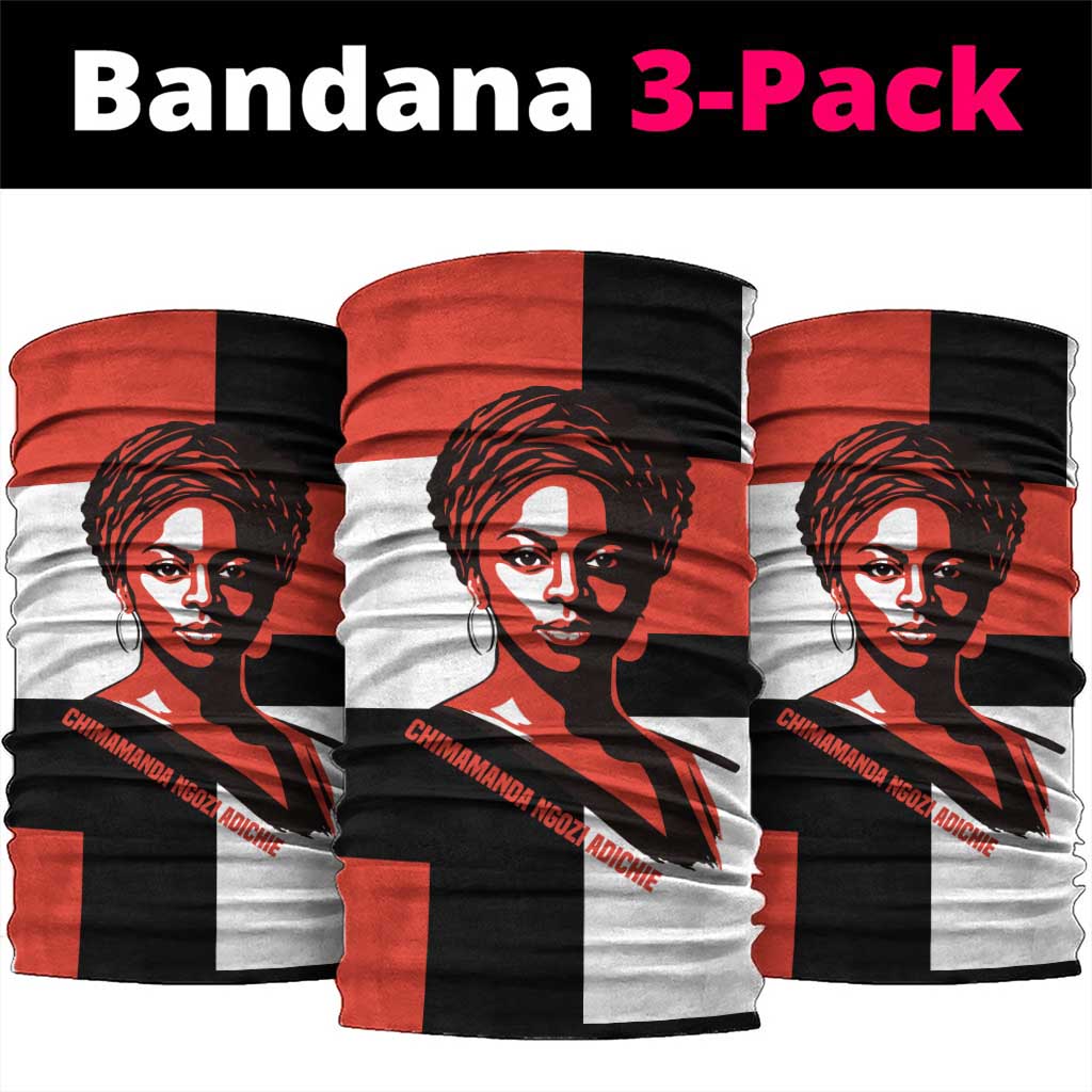 Chimamanda Ngozi Adichie Neck Gaiter with Bold Red Portrait, We Should All Be Feminists Quote - Wonder Print Shop