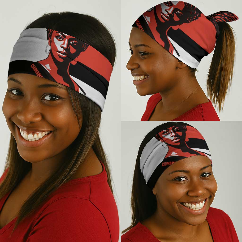 Chimamanda Ngozi Adichie Neck Gaiter with Bold Red Portrait, We Should All Be Feminists Quote - Wonder Print Shop