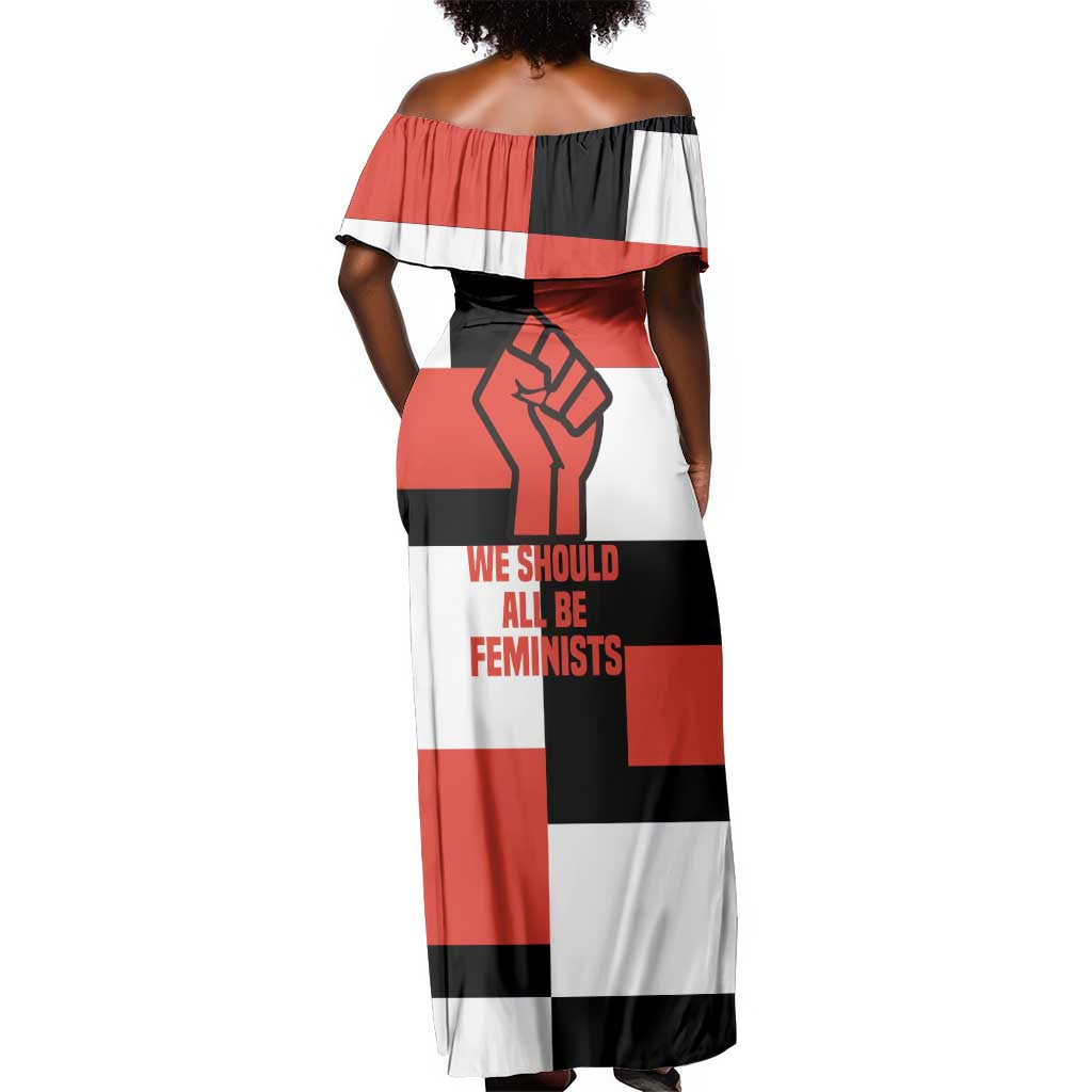 Chimamanda Ngozi Adichie Off Shoulder Maxi Dress with Bold Red Portrait, We Should All Be Feminists Quote - Wonder Print Shop